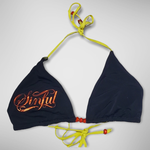 Sinful by Affliction Reversible String Bikini Top Medium Black & Yellow Swimsuit - Picture 5 of 5